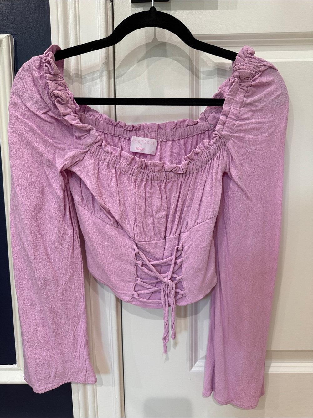 Women's Lavender Lace-Up Peasant Blouse